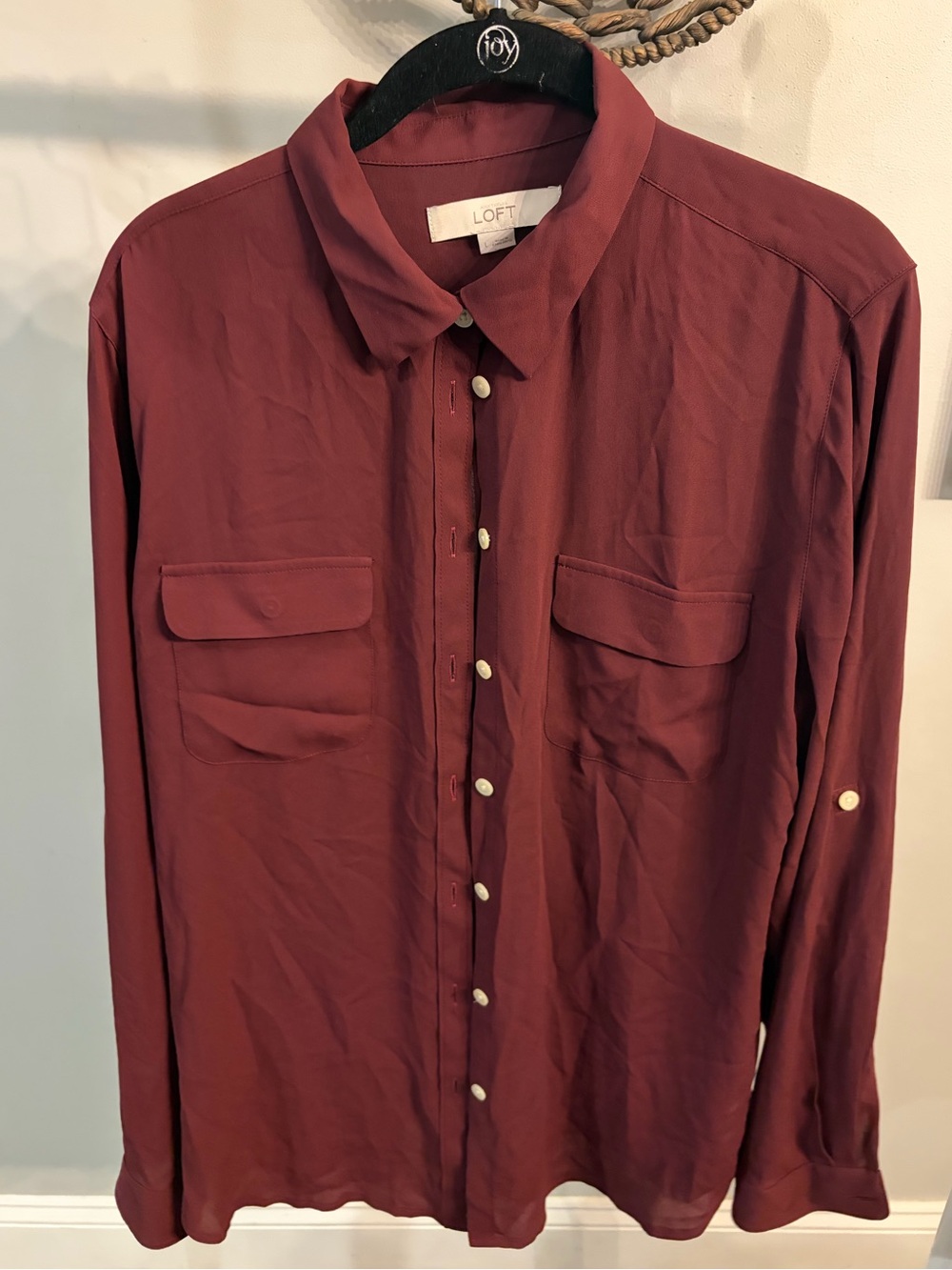 LOFT Burgundy Button-Down Shirt with Chest Pockets size large